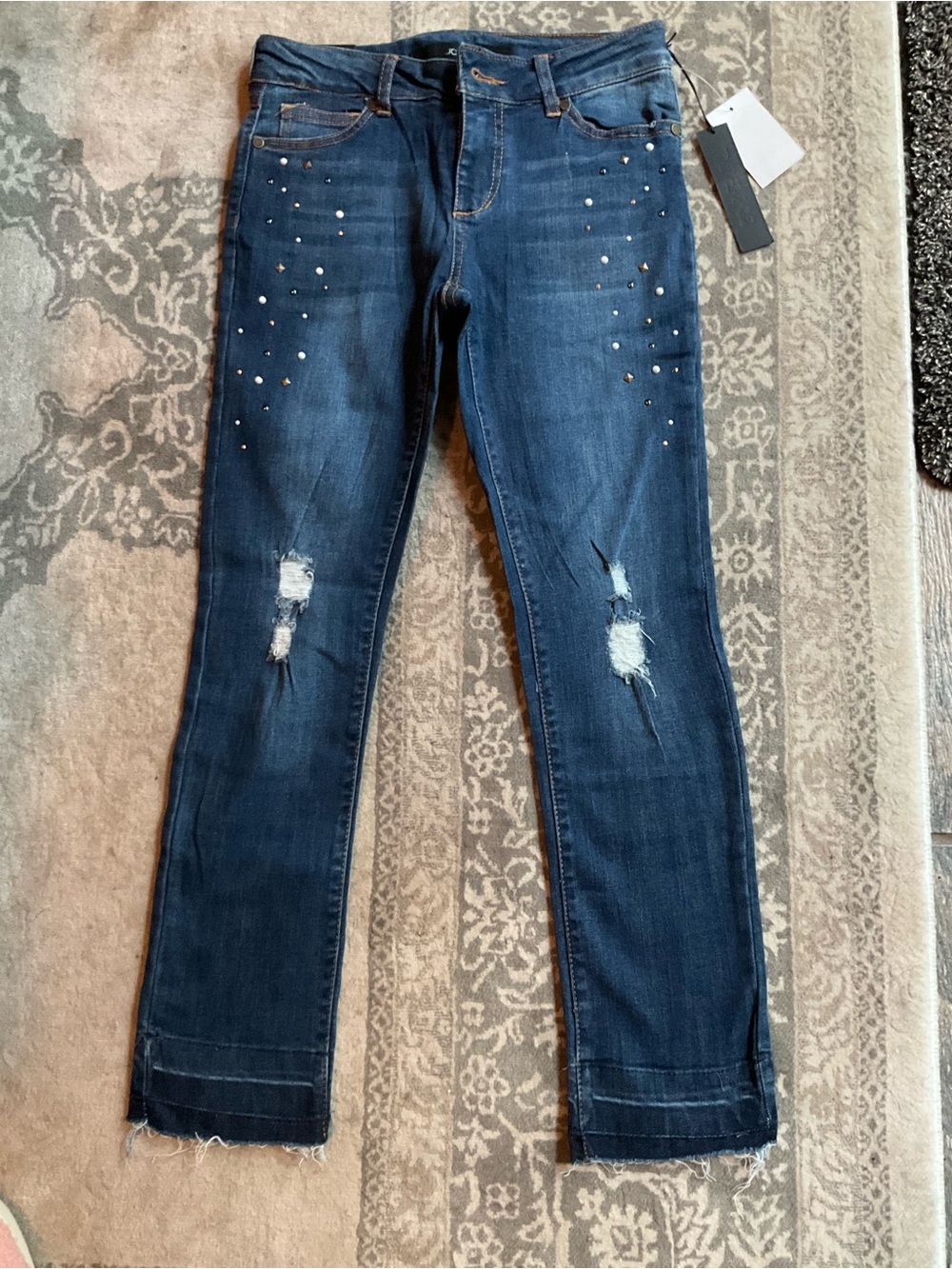 Joe's Jeans Dark Blue Mid Rise Straight Ankle Studded & Distressed Kids Jeans